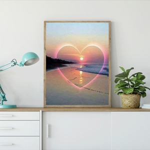 Pintura <span class=keywords><strong>de</strong></span> diamantes en forma <span class=keywords><strong>de</strong></span> corazón para decoración del hogar, punto <span class=keywords><strong>de</strong></span> cruz <span class=keywords><strong>de</strong></span> la costa, atardecer, <span class=keywords><strong>al</strong></span> por mayor, artesanal, 5D - Product Image 2