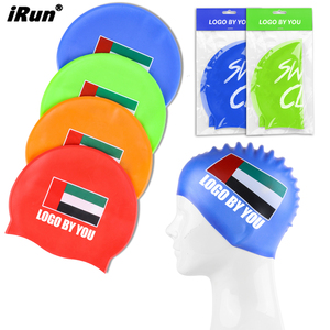 <span class=keywords><strong>IRun</strong></span> logotipo impreso personalizado Bandera de País gorro de baño impermeable proteger orejas gorros de natación de silicona para adultos hombres - Product Image 1