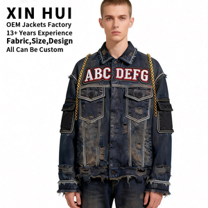 2026 OEM Custom Heavyweight Stand Eco-Friendly Waterproof Windproof Bomber <b>Jacket</b> <b>Mens</b> Vintage Distressed Ripped Washed - Product Image 2