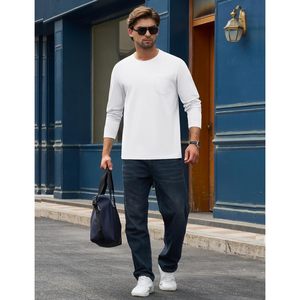 Camisetas de algodón informales para hombre de Cotrasen Camiseta cómoda transpirable de manga larga con función comprimida de serigrafía de bolsillo - Product Image 3