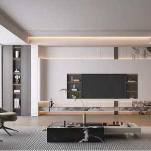 Meuble TV mural moderne pour salon, design personnalisé, en bois, avec un grand espace de rangement - Product Image 1