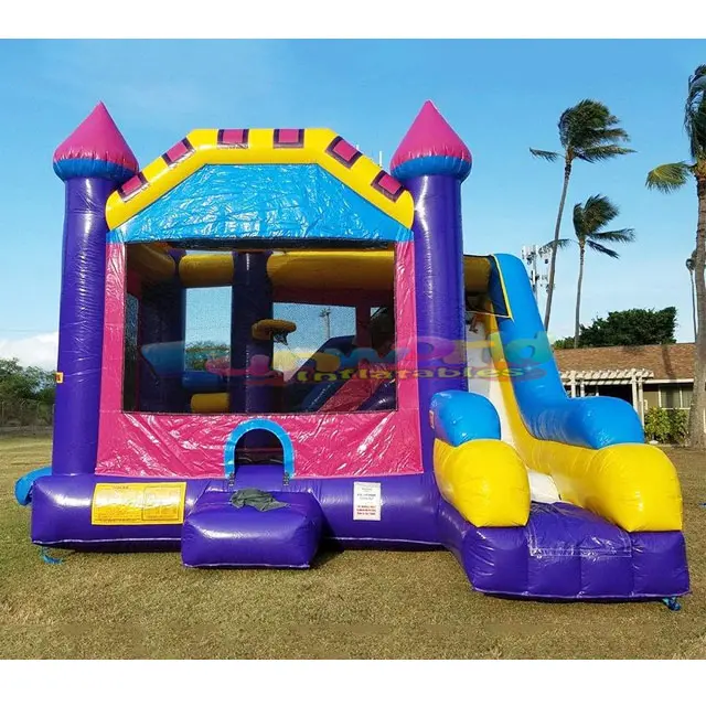 Commercial jeux gonflables air bouncer inflatable trampoline mega water slide pink bounce house