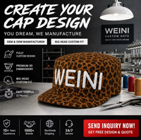 WEINI Luxe Oxford waterdichte snapback-hoed met touwborduurwerk Premium luipaardprint platte bovenkant grote kop op maat gemaakt 64 cm voor heren