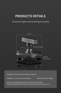 1.5''/38mm/C Sizes Short 3.4'' Aluminium Double <b>Socket</b> Arm for Car Tablet Mount VIN-C-8.7A/VIN-C-8.7B - Product Image 4