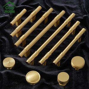 Modern Long Cabinet Handle Brushed Gold Soild Brass Kitchen Cabinet Handle Drawer Pull Handles Knurled Cabinet Handle - Product Image 1