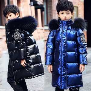 Vêtements d'hiver pour enfants OEM, <span class=keywords><strong>manteau</strong></span> <span class=keywords><strong>long</strong></span> pour garçons, vêtements pour filles, col en fausse fourrure, combinaison de neige bleue, parka pour adolescents - Product Image 3
