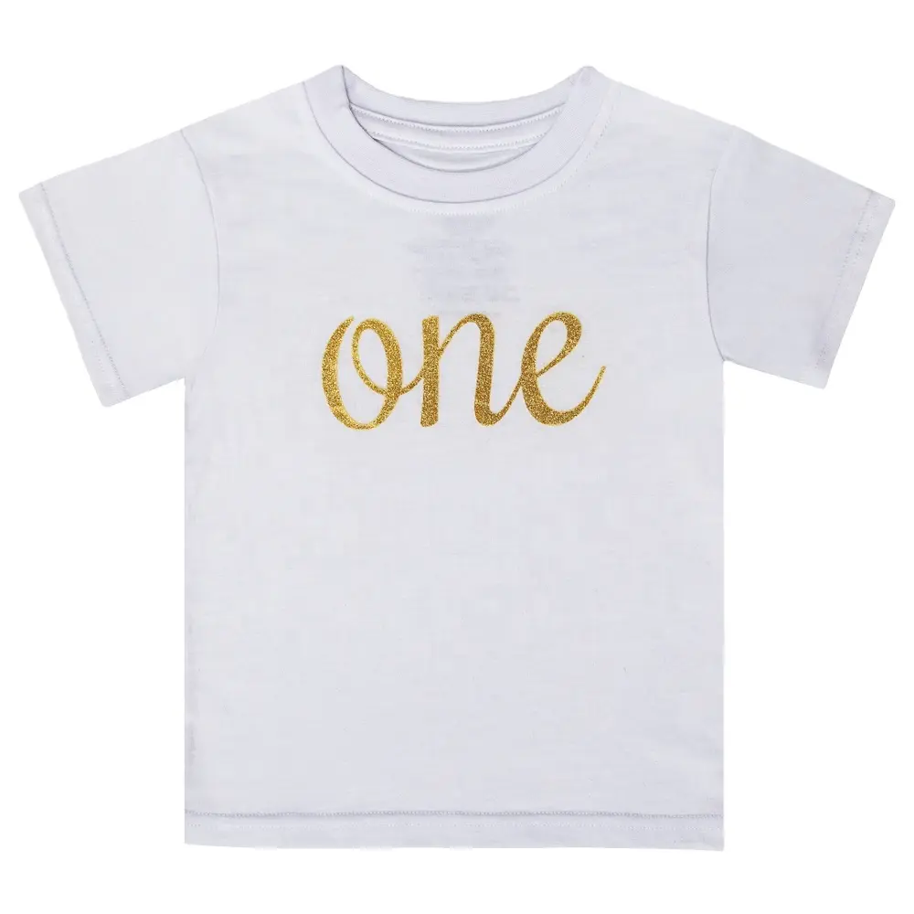 Faible QUANTITÉ MINIMALE DE COMMANDE D'impression Dorée Pour 1st à 3rd Anniversaire Blanc Bébé vêtements En Gros Coton blanc t-shirt enfant en bas âge