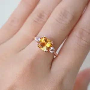 Manufacturers Wholesale S925 Sterling Silver Jewelry Gold Plated Natural Citrine Diamond Rings