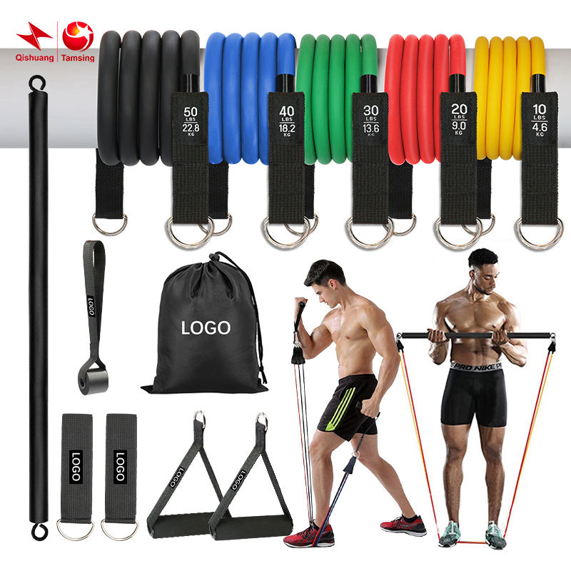 Tension StrapsandYoga Ropes Rubber Expander Exercise Elastic Pull With Training Bar 12PcsFitness Resistance Tube Band