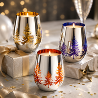Pot à bougie en verre argenté électroplaqué avec motif sapin pour centre de table de fête, mariage ou cadeau