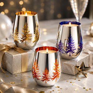 Pot à bougie en verre argenté électroplaqué avec motif <span class=keywords><strong>sapin</strong></span> pour centre de table de fête, mariage ou cadeau - Product Image 1