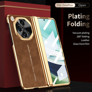 Étui pliant de protection de charnière électrolytique en cuir rétro de luxe pour étui antichoc OnePlus Open 5G avec <span class=keywords><strong>verre</strong></span> <span class=keywords><strong>trempé</strong></span> - Product Image 2