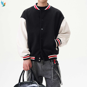 Veste bomber streetwear oversize à manches en cuir blanc, veste varsity noire en mélange de laine <span class=keywords><strong>pour</strong></span> <span class=keywords><strong>homme</strong></span> - Product Image 3