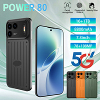 Téléphone portable 5G Power80 Android16, écran 7,3 pouces, 16 Go + 1 To de stockage, appareil photo arrière 108 MP, bandes globales pour le jeu, la diffusion en direct et le travail
