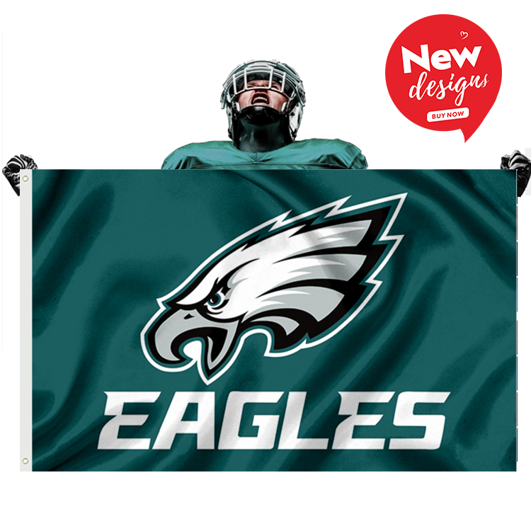 Pengiriman cepat 3x5ft 100D poliester NFL tim sepak bola Amerika Philadelphia elang Kelly bendera hijau