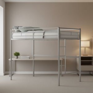 Db Modern Twin Loft Bed <b>Metal</b> Frame With <b>Desk</b> And Ladder Silver Apartment Bedroom Furniture - Product Image 2