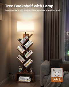 Estantería de 6 Niveles con Forma de Árbol, Color Marrón, con Luz, Librería Estrecha, Organizador de Libros Alto con Gabinete de Almacenamiento - Product Image 3