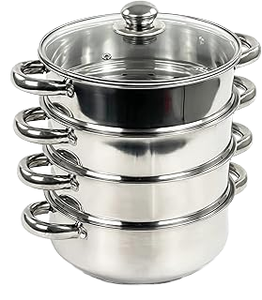 Olla Vaporera Multicapa de Acero Inoxidable 410 de 28 cm, Juego de Utensilios de <span class=keywords><strong>Cocina</strong></span> de 4 Niveles con Tapa de Vidrio, Apta para <span class=keywords><strong>Inducción</strong></span>, para <span class=keywords><strong>Cocina</strong></span> Doméstica - Product Image 1