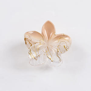 Pince à cheveux rétro 8,5 cm motif fleur d'œuf dégradé, pince requin dorée en plastique motif fleur de Bauhinia, accessoires capillaires quotidiens pour femmes - Product Image 4