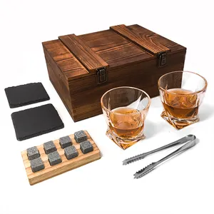 Fabriek Groothandel Slate Coaster Whisky Stenen Met Houten Dienblad Rvs Tong Whiskey Glas Leger Box Set