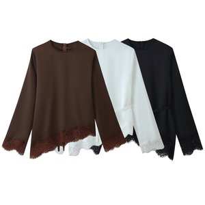 Zevity Camicetta da Donna Sexy <span class=keywords><strong>Nera</strong></span> e Bianca con Orlo in Pizzo Asimmetrico in Raso Morbido, Top Chic in Poliestere per Clubwear - Product Image 2