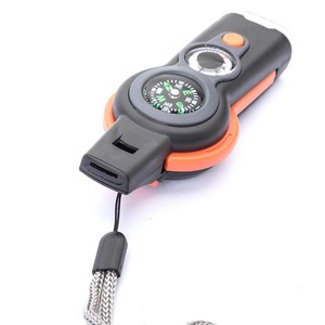 Sifflet de survie compact 7 en 1 pour l'extérieur avec boussole, lampe et corde, en plastique orange, équipement d'urgence fabriqué aux États-Unis pour une utilisation en voiture et à la maison - Product Image 3