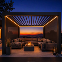 Pergola motorisée en aluminium avec toit à lames rétractables, stores flottants pour ponton, rideaux vue sur le lac, écrans anti-vent d'eau, LED