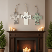 Ornement de Noël personnalisé en céramique écologique, blanc vierge pour sublimation, pendentif croix en porcelaine pour sapin de Noël, design traditionnel