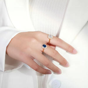Anillo ajustable de compromiso de zafiro ovalado chapado en oro de Plata de Ley 925 de alta calidad para mujer - Product Image 6