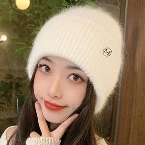 หมวกกันหนาวขนฟูสำหรับผู้หญิง, หมวกกันหนาวขนกระต่ายหัวโตหมวกผ้าแคชเมียร์ถักแองโกร่าสำหรับผู้หญิง - Product Image 1