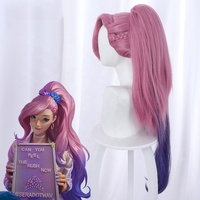 Vente en gros KDA Séraphine Perruque 80cm de long rose et violet League of Legends LOL perruque synthétique Anime Cosplay avec une queue de cheval