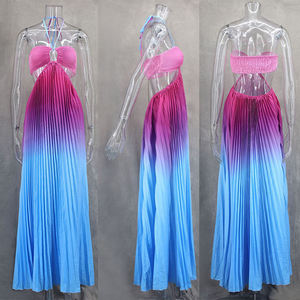 Vestido Largo Plisado Degradado de Verano 2026 <span class=keywords><strong>para</strong></span> Mujer, Vestido Sexy sin Tirantes con Aberturas, Vestido de <span class=keywords><strong>Playa</strong></span> sin Espalda <span class=keywords><strong>para</strong></span> Vacaciones de Primavera - Product Image 6