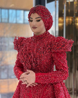 Robe de soirée musulmane à col haut avec jupe longue et perles Robes de réception de mariage Plus Size Robes de bal personnalisées 2025