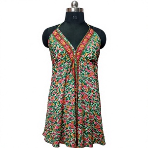 2022 Latest Indian Simple Boho Silk <b>Lace</b> V-neck Pockets Tassel Embroidery Mini Sleeveless Summer Dress Women Customized Color - Product Image 1
