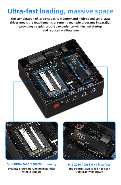 Gaming Mini PC 7 5800H 32GB DDR4 1TB SSD WiFi6 NUC Computer for Office Work & Business Desktop ZNR Mini PC AMD R3 5300U R7 7730U