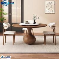 Mesa de Comedor Redonda Moderna de Madera Maciza Ecológica con Base Giratoria Integrada en Forma de Gota de Agua para 4-6 Personas, Ideal para Apartamentos y Hoteles