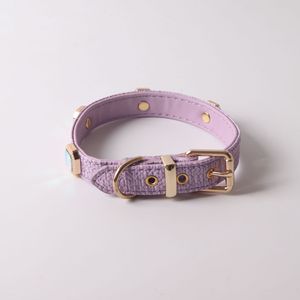 New Arrival Double-Sided Dog <b>Collar</b> Colorful Square Rhinestone Pet Necklace with Cotton Linen Soft PU <b>Leather</b> - Product Image 2