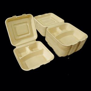<b>Microwaveable</b> Bamboo Pulp Burger Clamshell Box Biodegradable Packing Takeaway Food Container With <b>Lid</b> - Product Image 2