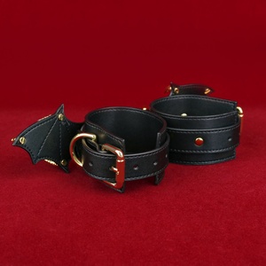 Bat-Style Genuine Leather <b>BDSM</b> Handcuffs & Ankle Cuffs Adjustable Bondage <b>Restraints</b> for Men & Women Soft Lining Fetish Gear Set - Product Image 3