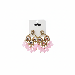 Jewelemarket Light Pink <b>Gold</b> Plated Kundan Stone and Beads <b>Dangle</b> <b>Earrings</b> - Product Image 2