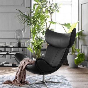 Ensemble de fauteuils de salon en <span class=keywords><strong>cuir</strong></span> PU noir de style moderne, <span class=keywords><strong>fauteuil</strong></span> inclinable pivotant en <span class=keywords><strong>teck</strong></span> - Product Image 1