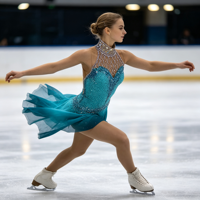 Robe de patinage artistique turquoise à manches longues avec strass et maille pour compétition et performance (adultes et enfants)