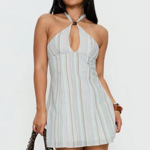 Colección Primavera, Vestido Casual Sexy y Lindo para Mujer, Marca Personalizada, Vestido a Rayas con Hombros Descubiertos, 100% Algodón, Mini Vestido Casual Estilo Y2K - Product Image 1