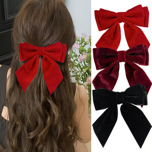 Accesorios elegantes para la cabeza de mujer, empuñaduras de terciopelo para el cabello, Clip de lazo grande, Pin de pelo con nudo de lazo de Color sólido - Product Image 4