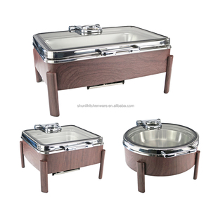 Rectángulo de lujo <span class=keywords><strong>9L</strong></span> 6L Calentador de alimentos eléctrico Plato de frotamiento de acero inoxidable con juego de buffet de grano de madera para hoteles y restaurantes - Product Image 1