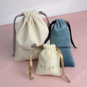 Custom Logo Hot Stamping Recyclable Silk Velvet Jewelry Gift Bag for Watch and Necklaces with <b>Drawstring</b> Dust Bag - Product Image 3