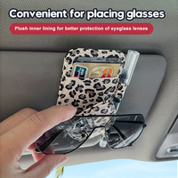 Clip à lunettes de voiture, sac de rangement multifonctionnel pour cartes et billets, en cuir PU imprimé, porte-lunettes magnétique, accessoires intérieurs