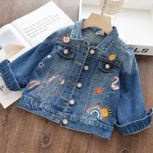 New Arrival Phim Hoạt Hình Thêu Bán Buôn Boutique Bé Áo Khoác Đáng Yêu Kids Girl Denim Jacket