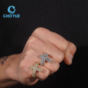 Wholesale Iced Out <b>Rings</b> <b>for</b> <b>Men</b> Hiphop Fine Jewelry 16K Gold Plated VVS D 925 <b>Silver</b> Cross Moissanite <b>Rings</b> with GRA Certified - Product Image 1