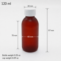 Bouteilles de solution orale pharmaceutique en PP de qualité alimentaire conformes aux normes GMP de 120 ml, résistantes à la chaleur jusqu'à 120°C, avec bouchon à vis et finition mate